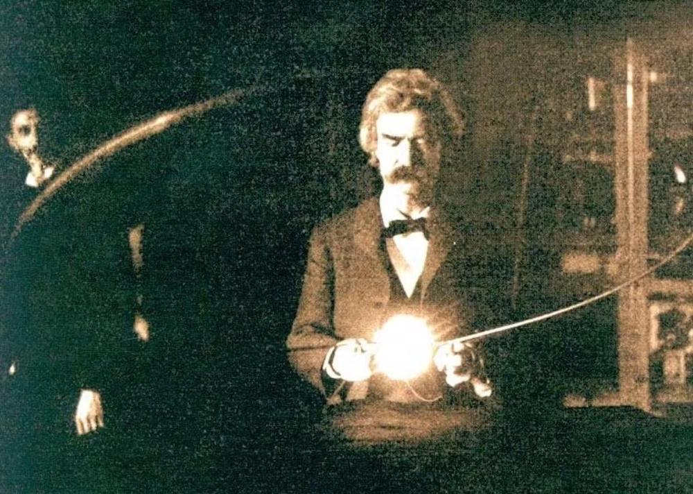 Mark Twain in the lab of Nikola Tesla.jpg